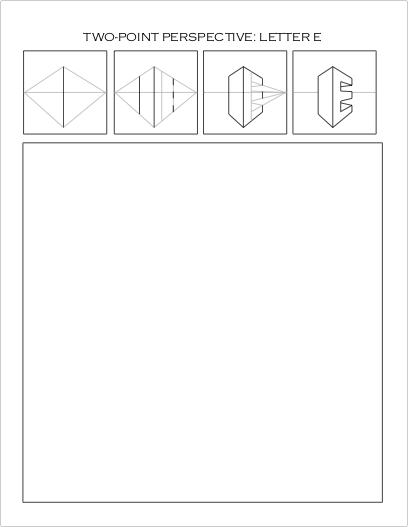 two-point perspective worksheet: Letter E