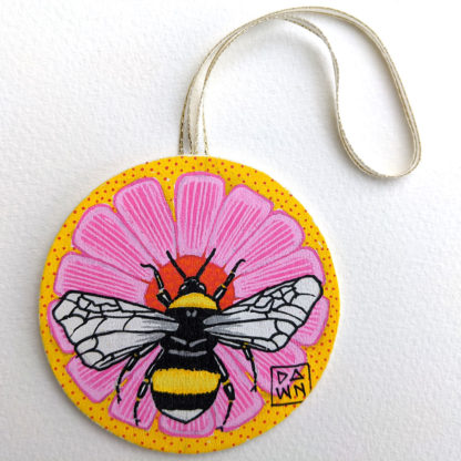 Bumblebee 2 hand-painted ornament with ribbon