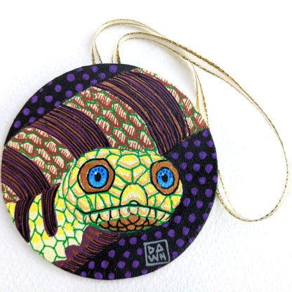 Snake hand-painted ornament with ribbon