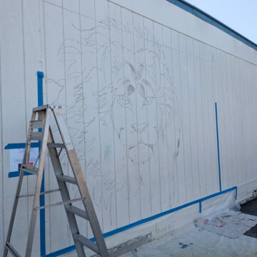 Lion mural at Stonegate K-8, work-in-progress