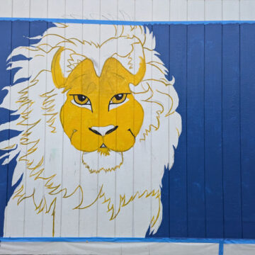 Lion mural at Stonegate K-8, work-in-progress