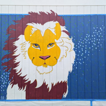 Lion mural at Stonegate K-8, work-in-progress