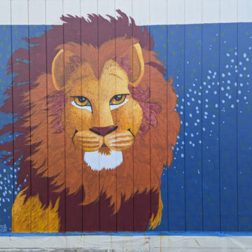 Lion mural at Stonegate K-8, work-in-progress