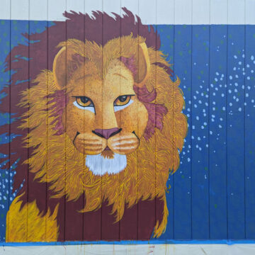 Lion mural at Stonegate K-8, work-in-progress