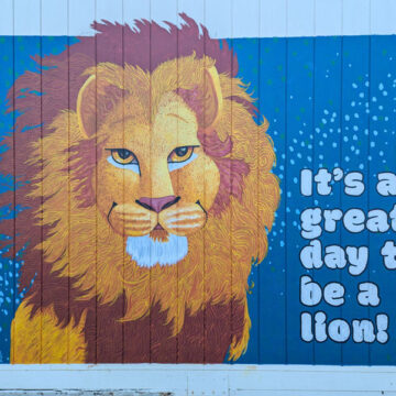 Lion mural at Stonegate K-8, work-in-progress